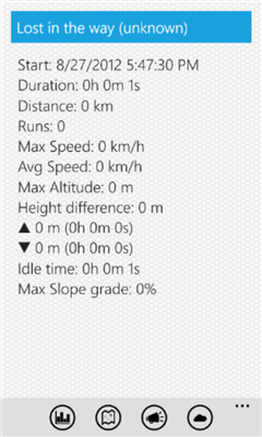 Bike stats. Distance, Duration (Total,up time, down time, idle time), Speed (instant, average, maximum), Altitude (maximum, difference, up, down), Slope grade (instant, maximum)